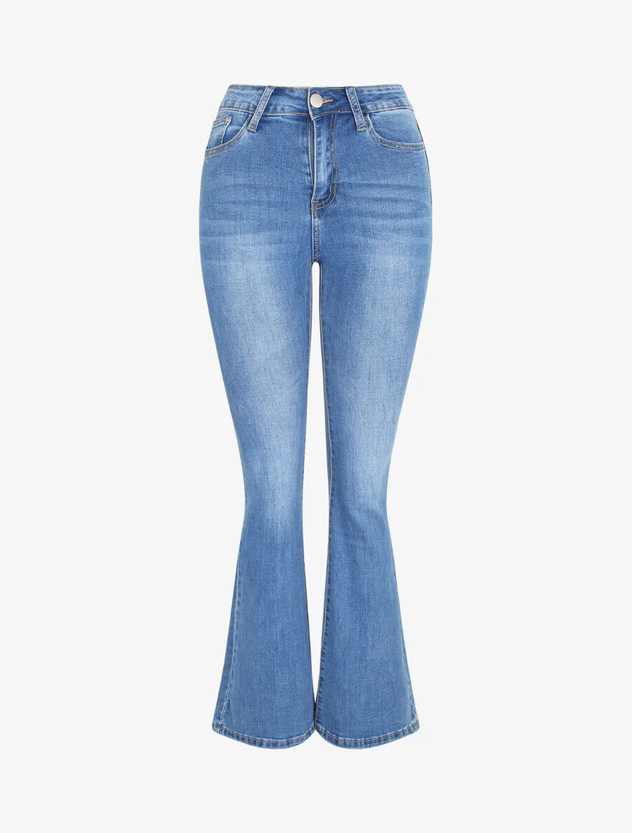 Jean flare extra lang met lichte wassing - Blauw