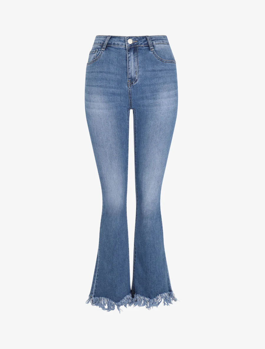 Jean flare met rafelige randen - Blauw denim