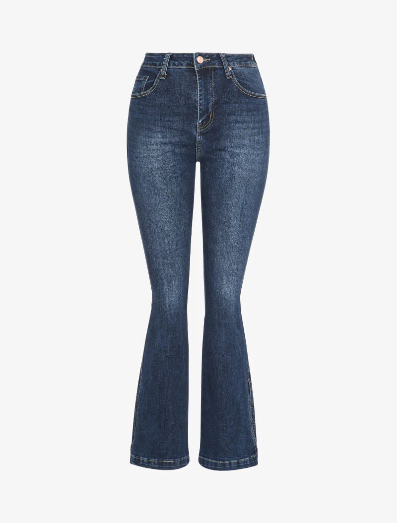 Hoge taille flare jeans met gespleten zoom - Blauw denim