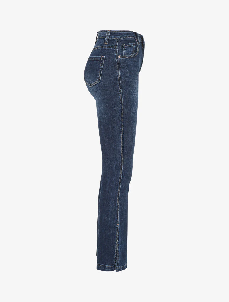 Hoge taille flare jeans met gespleten zoom - Blauw denim - Image 3