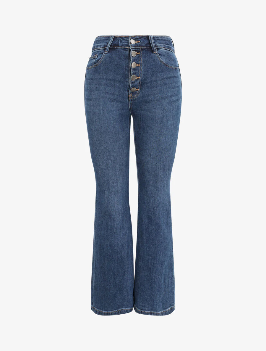 Jean flare met hoge taille en knopen - Blauw