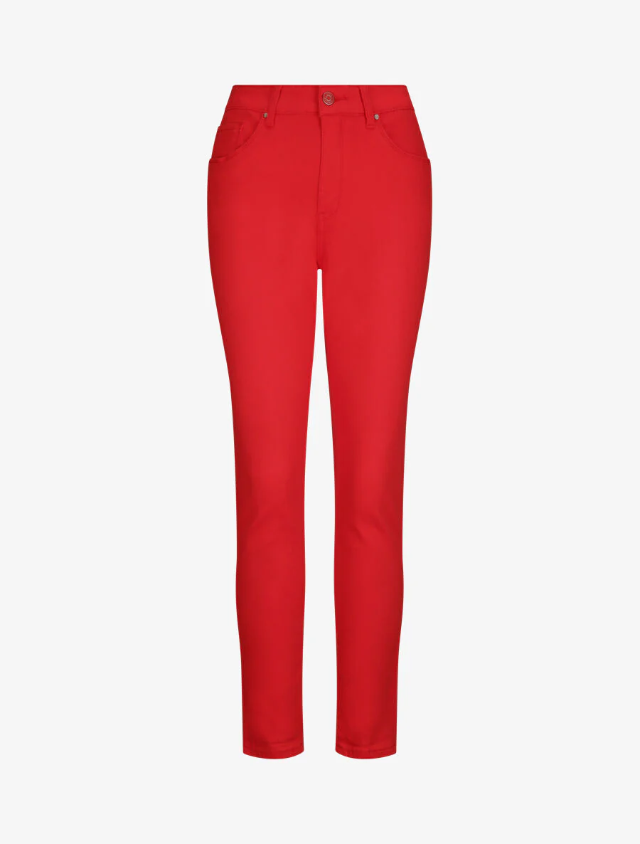 Jean hoge taille slank eenkleurig met hoge taille - Rood