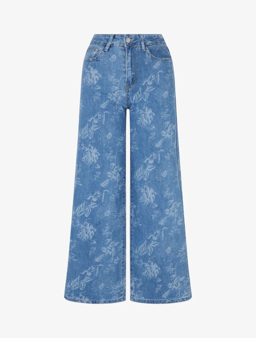Jean met bloemenprint - Blauw