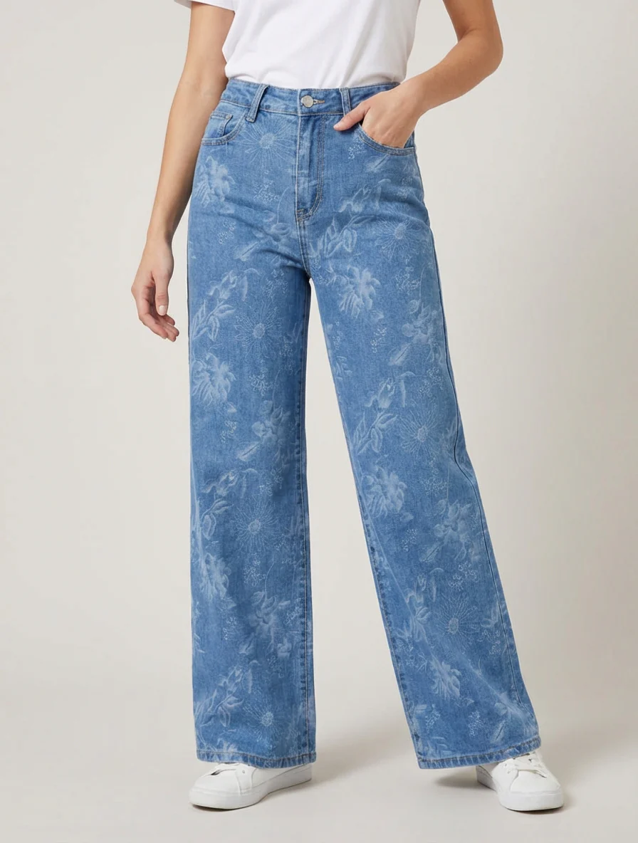 Jean met bloemenprint - Blauw - Image 4