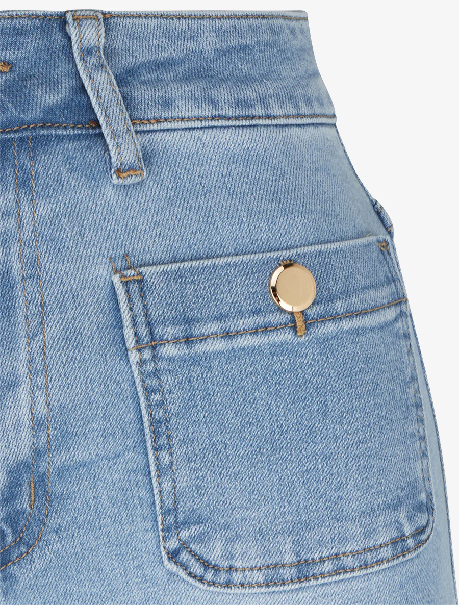 Jean met decoratieve knoopjes en rechte snit - Blauw - Image 3
