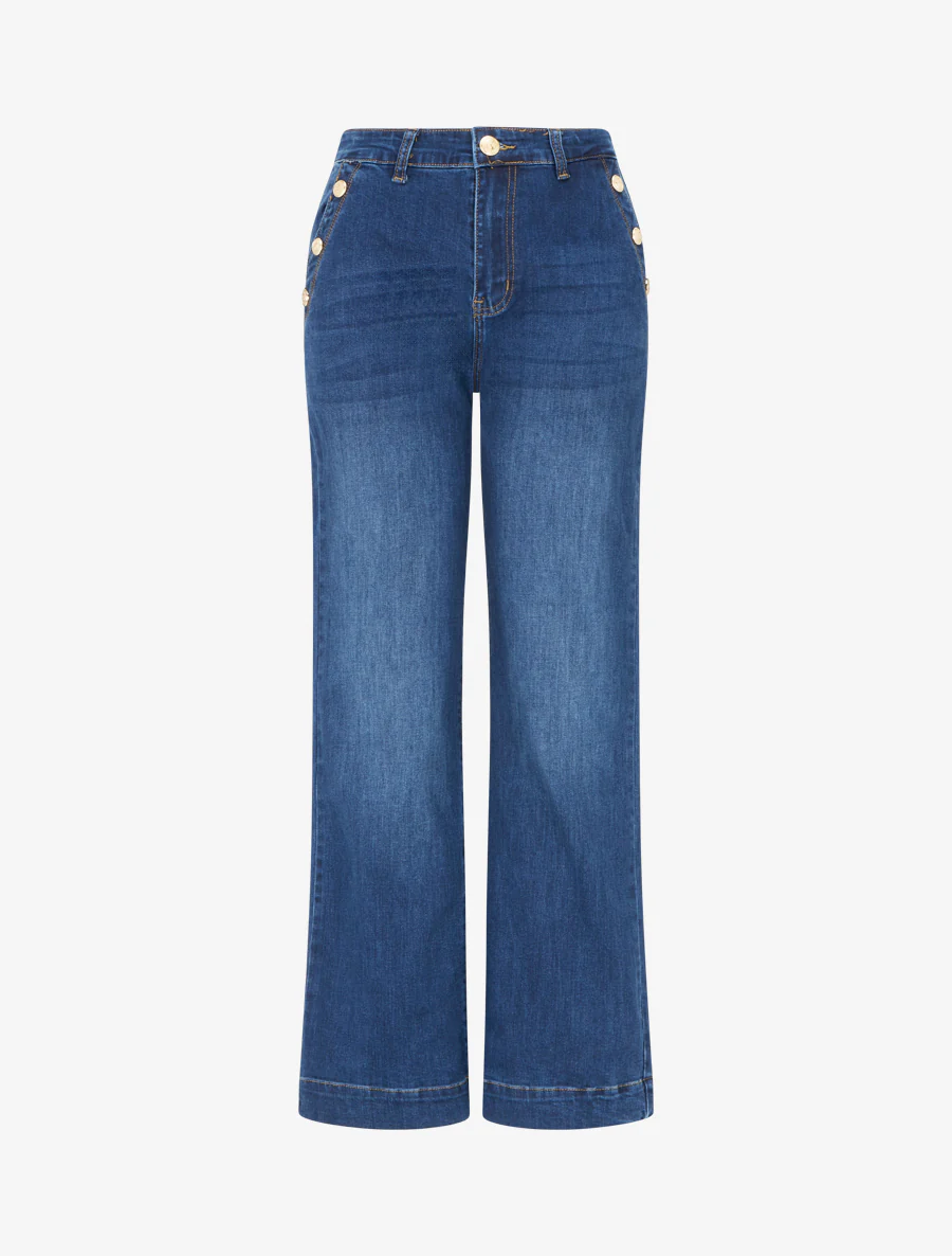 Jean met decoratieve knopen rechte snit - Blauw
