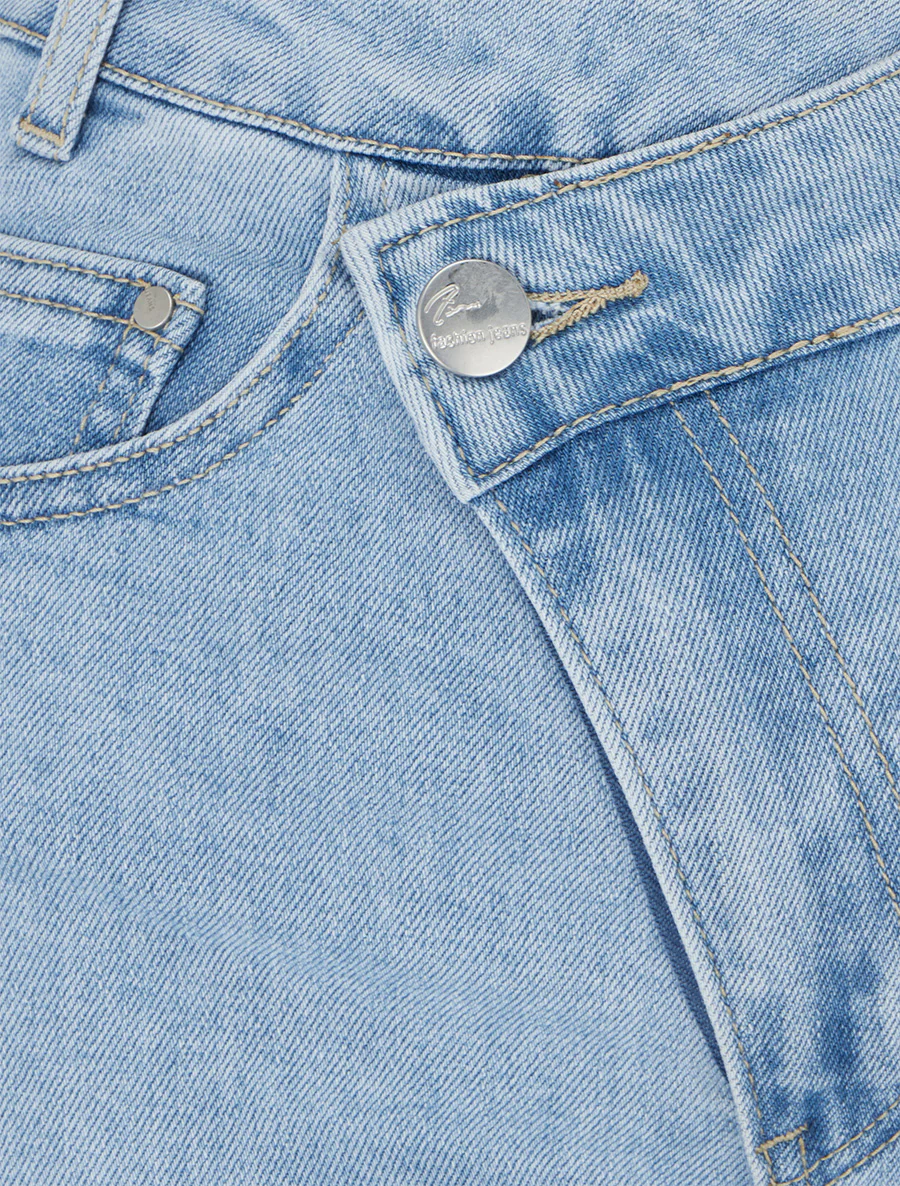 Jean met diagonale knopen en rechte snit - Blauw - Image 3
