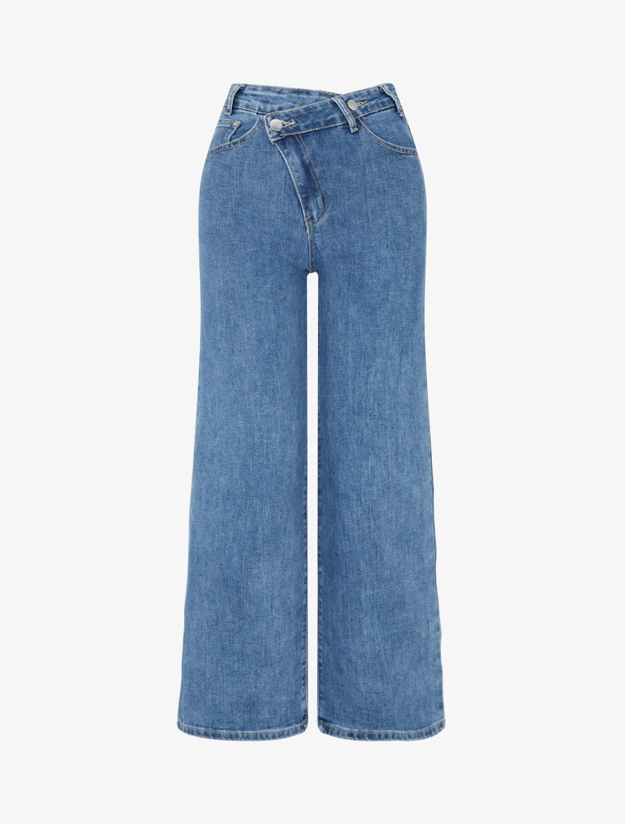 Jean met diagonale knopen rechte snit - Blauw
