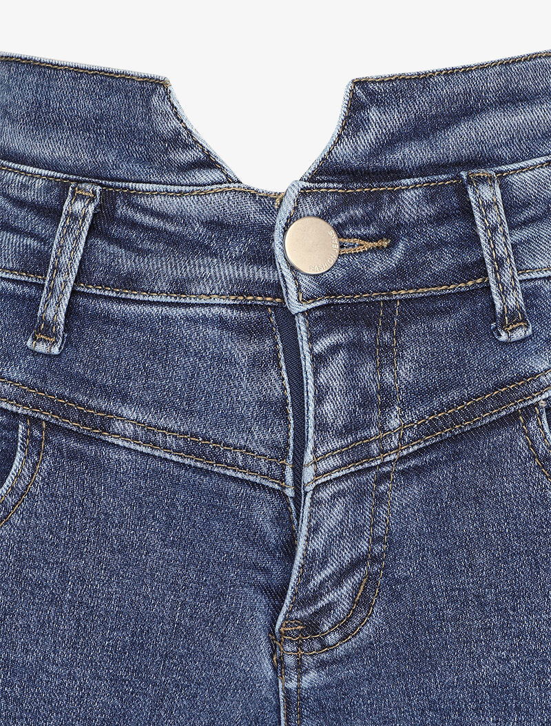 Jean met een empire taille en split - Blauw - Image 3