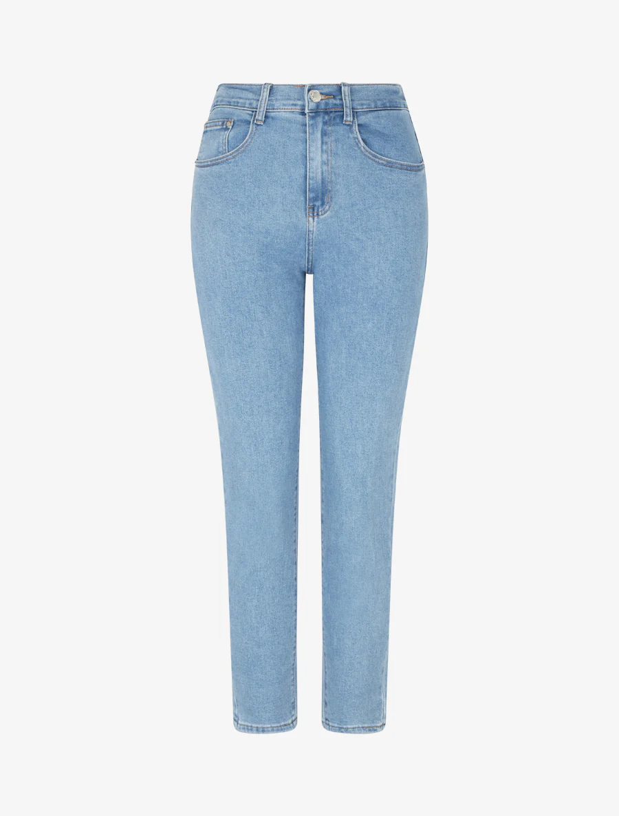 Jean met elastische tailleband in mom fit - Blauw
