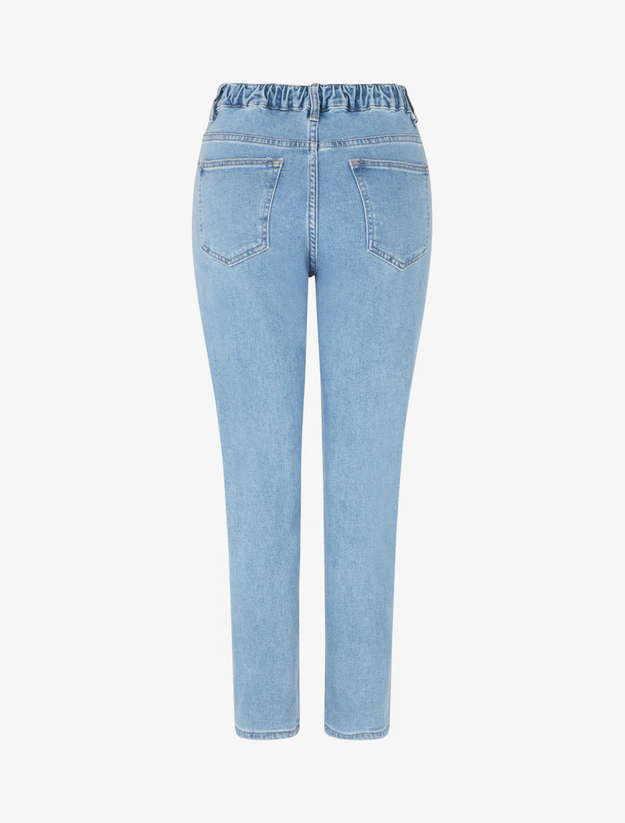 Jean met elastische tailleband in mom fit - Blauw - Image 2