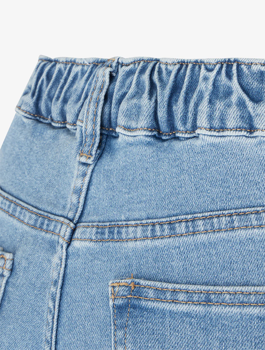 Jean met elastische tailleband in mom fit - Blauw - Image 3