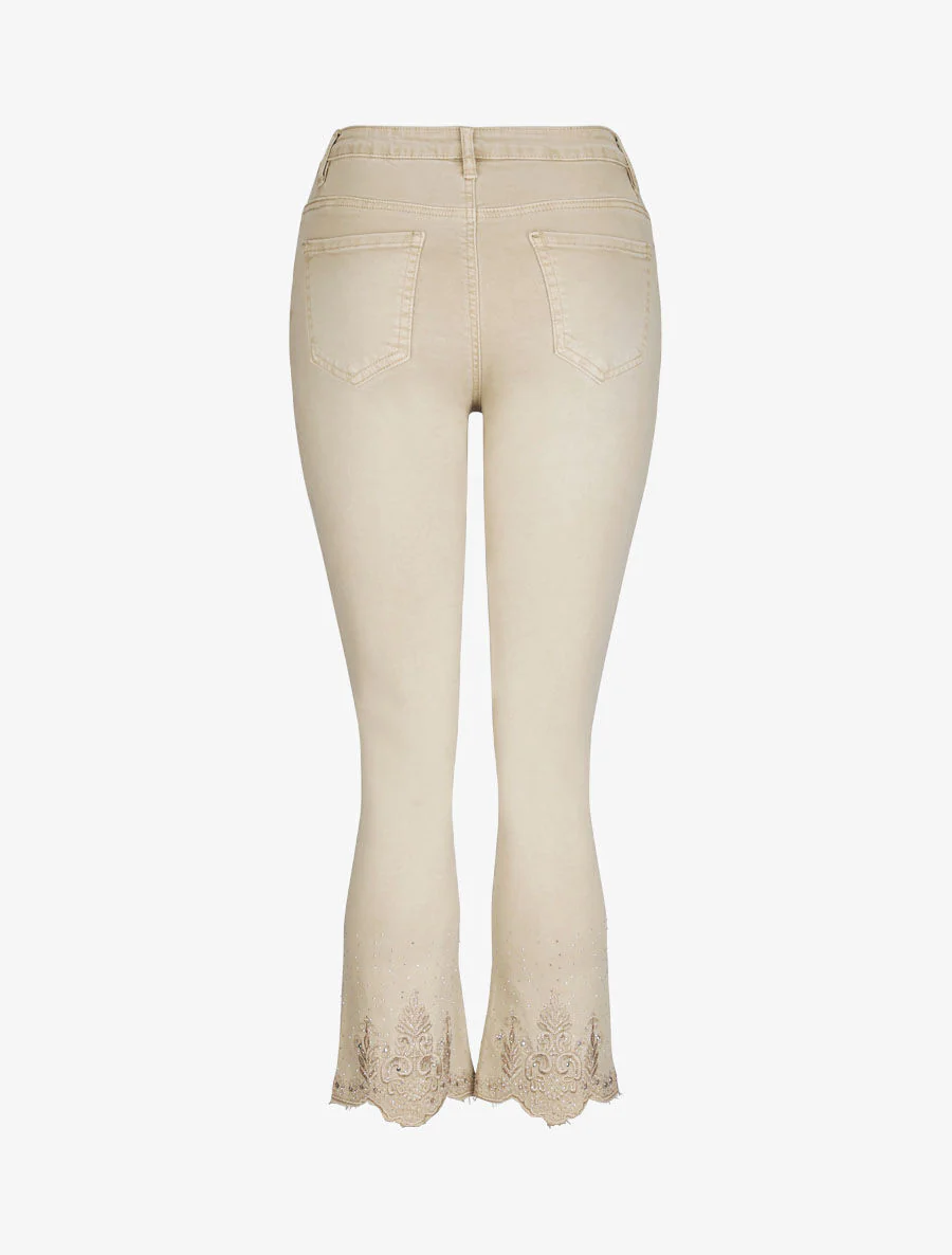 Jean met gefronste randen in stijl geknipt - taupe - Image 2