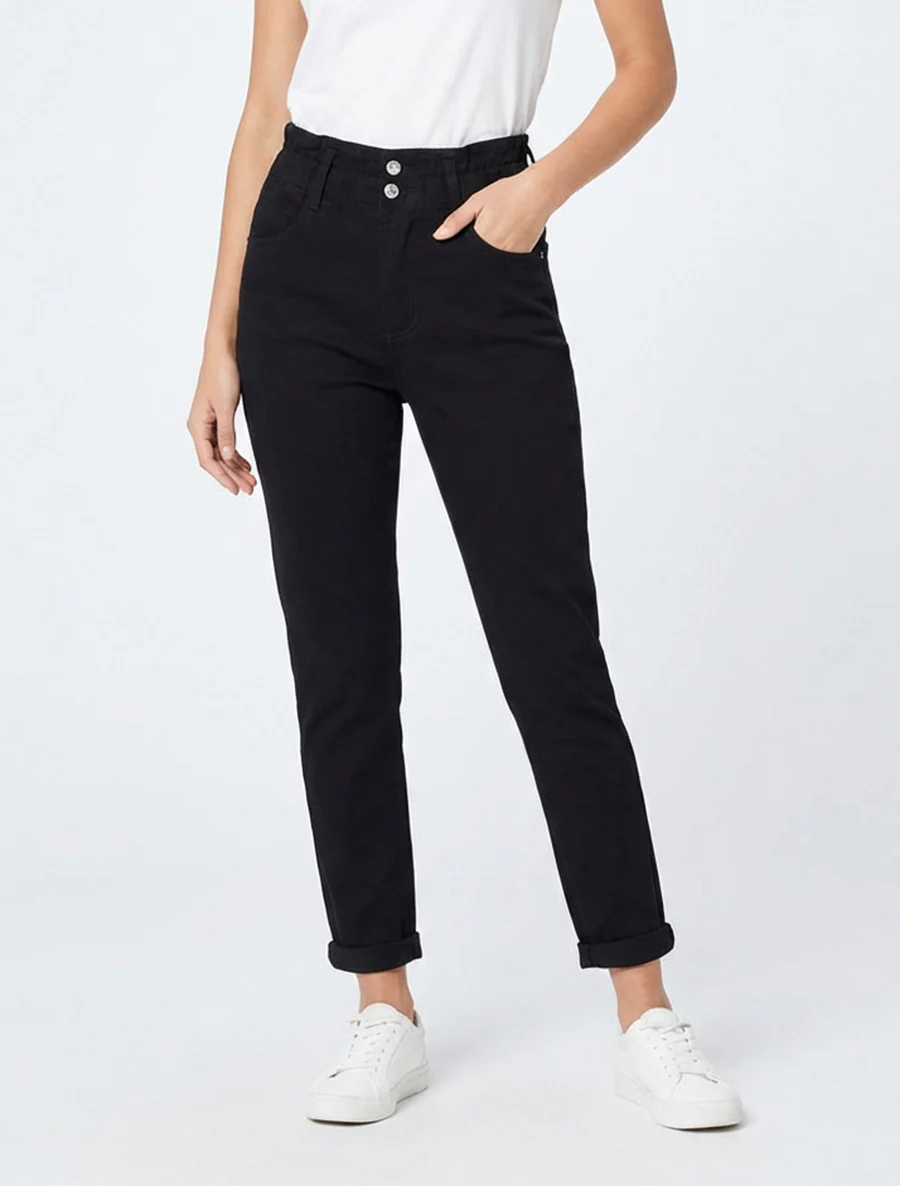 Jean met hoge elastische taille - Zwart - Image 4