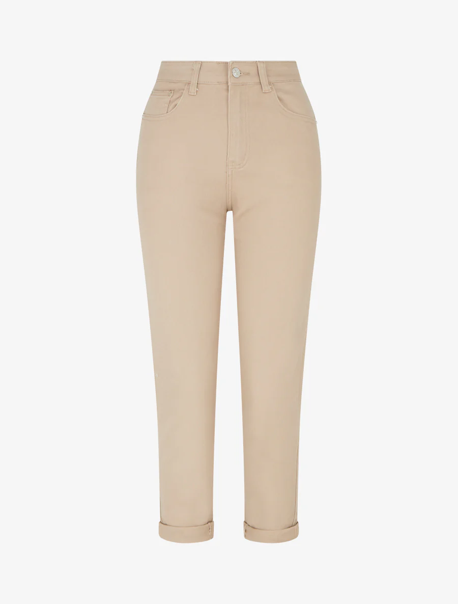 Jean met hoge taille - Beige