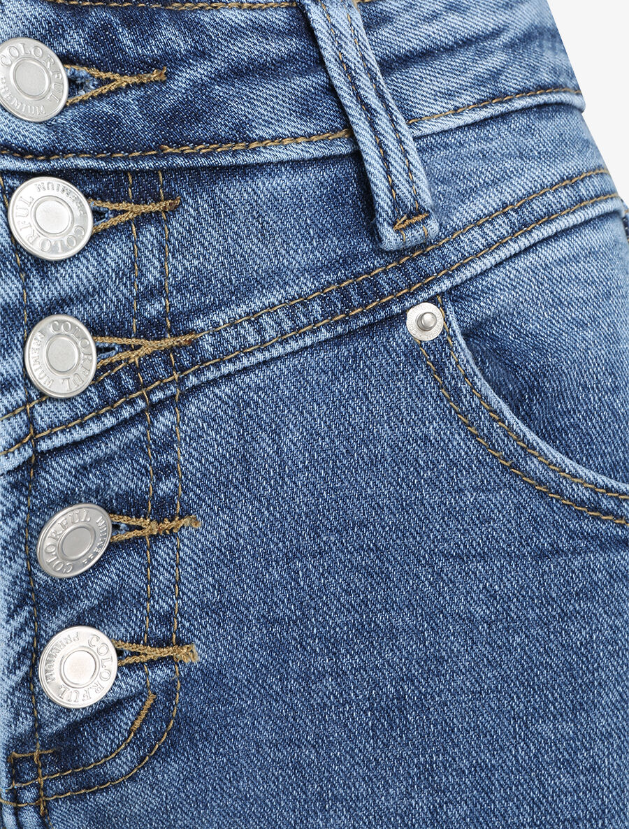 Jean met hoge taille en knopgesp - Blauw denim - Image 3