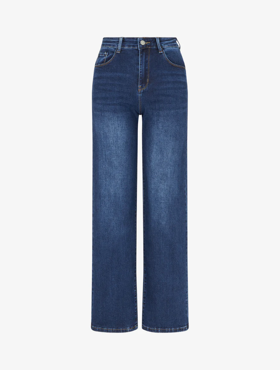 Jean met hoge taille en push-up effect. - Blauw