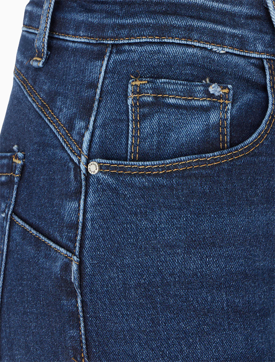 Jean met hoge taille en push-up effect. - Blauw - Image 3