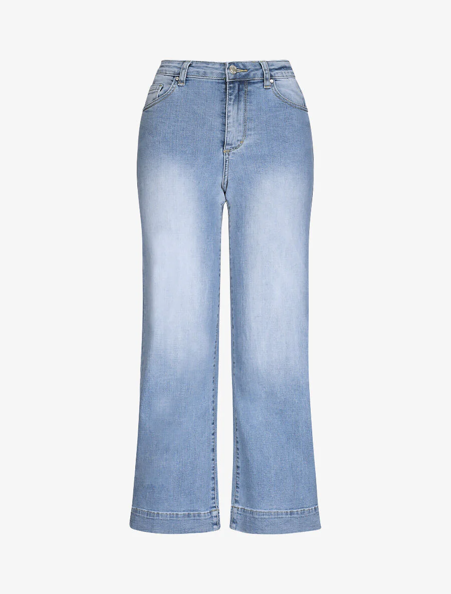 Jean met hoge taille en verbleekt - Lichtblauw