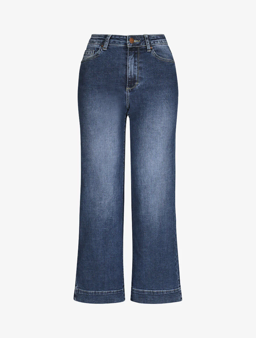 Jean met hoge taille en verbleekt - Blauw denim