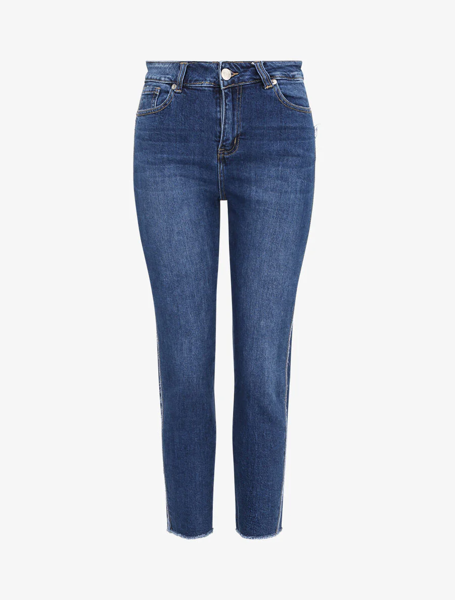 Jean met hoge taille met gescheurde inzetstukken - Blauw denim