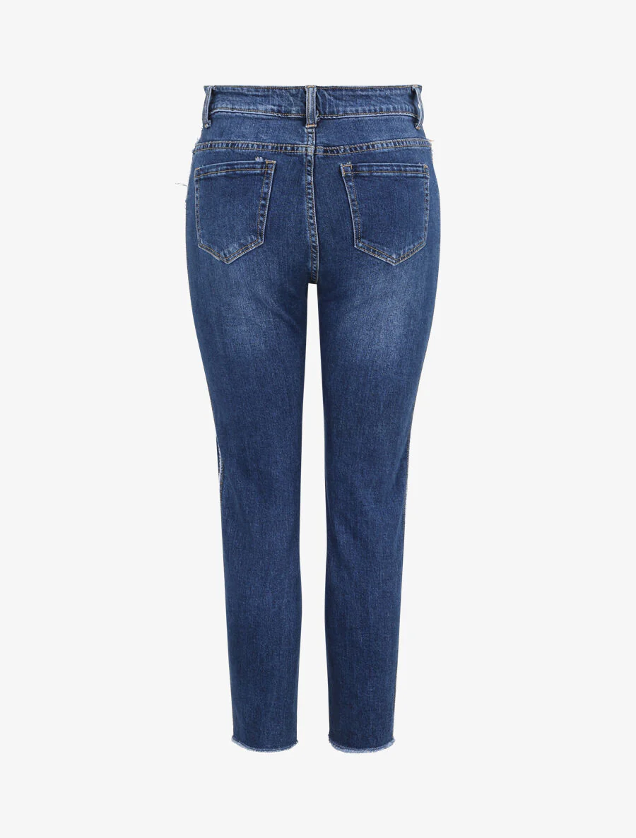 Jean met hoge taille met gescheurde inzetstukken - Blauw denim - Image 2