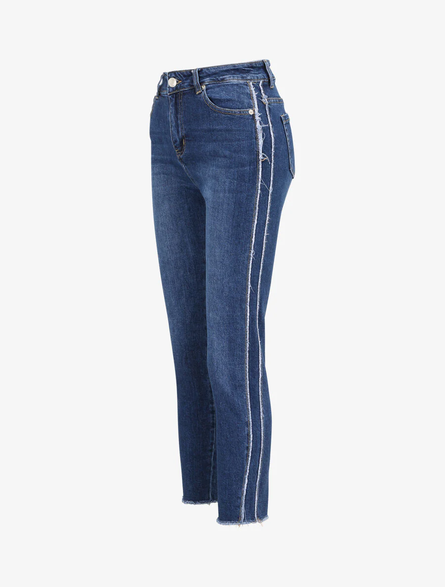Jean met hoge taille met gescheurde inzetstukken - Blauw denim - Image 3