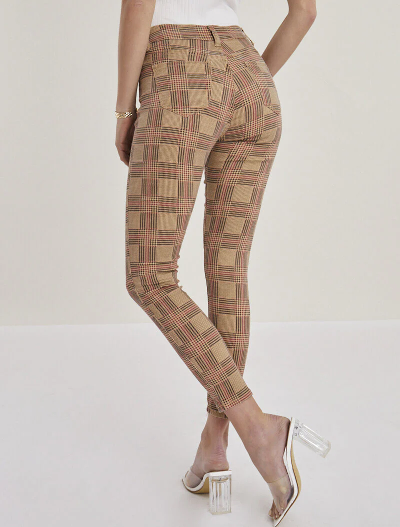 Jean met houndstooth ruitpatroon en skinny fit - kameel - Image 2
