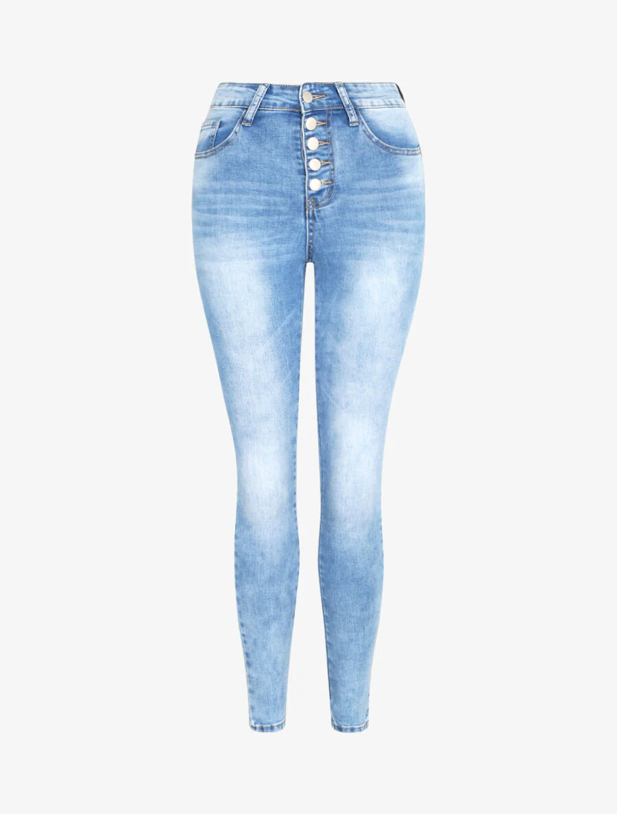 Jean met knoopjes aan de bovenkant - Blauw