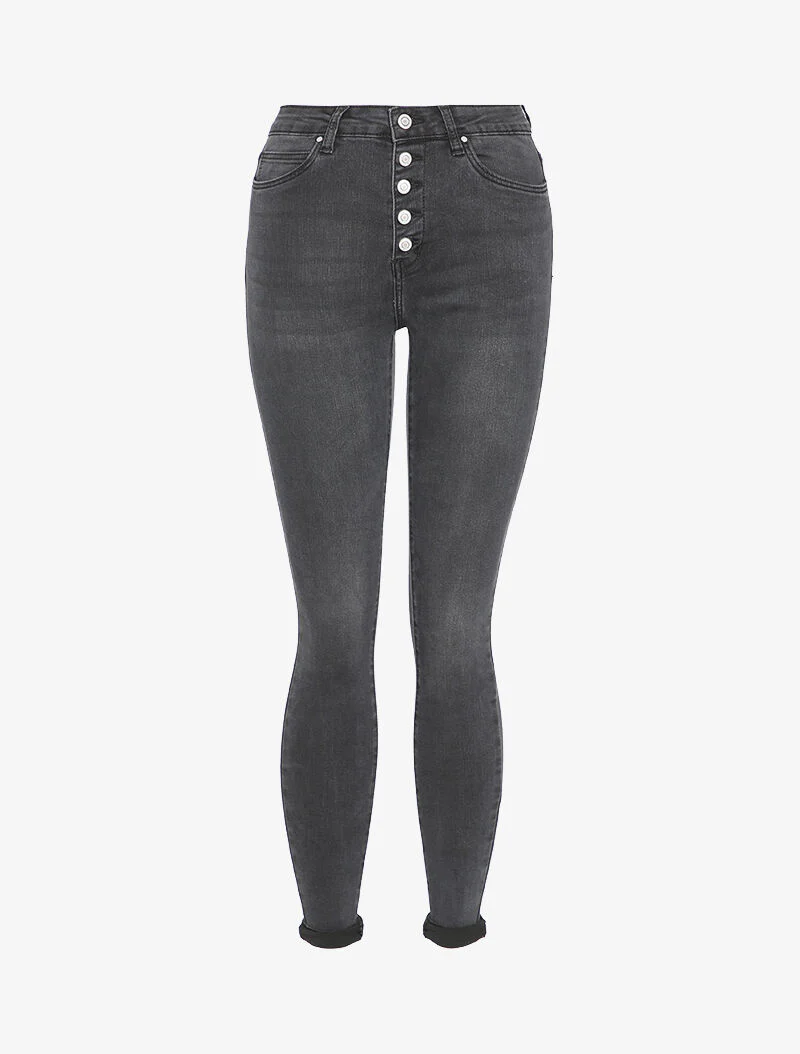 Verbleekte jeans met knoopsgat - Donkergrijs