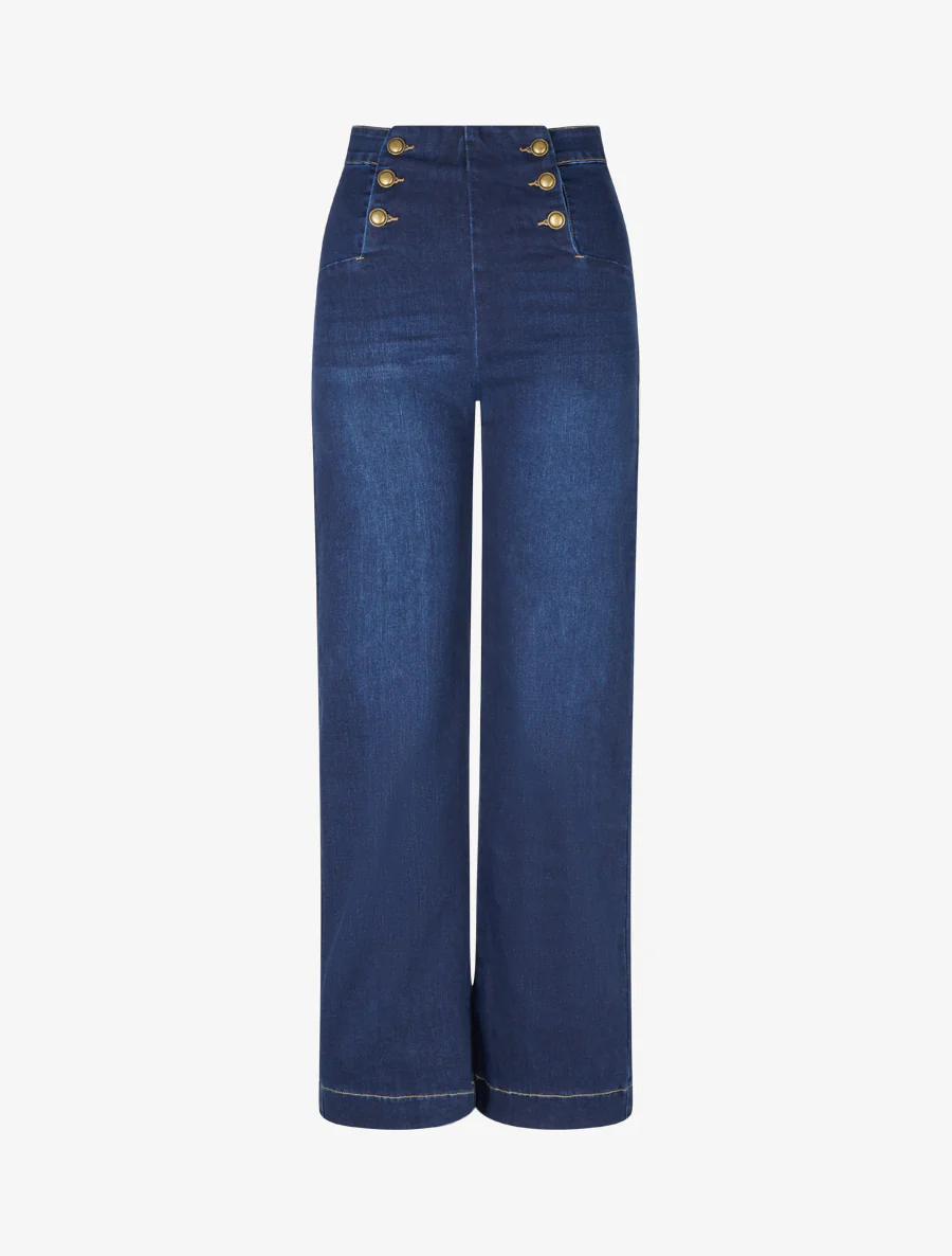 Jean met knoopsluiting en rechte snit - Blauw