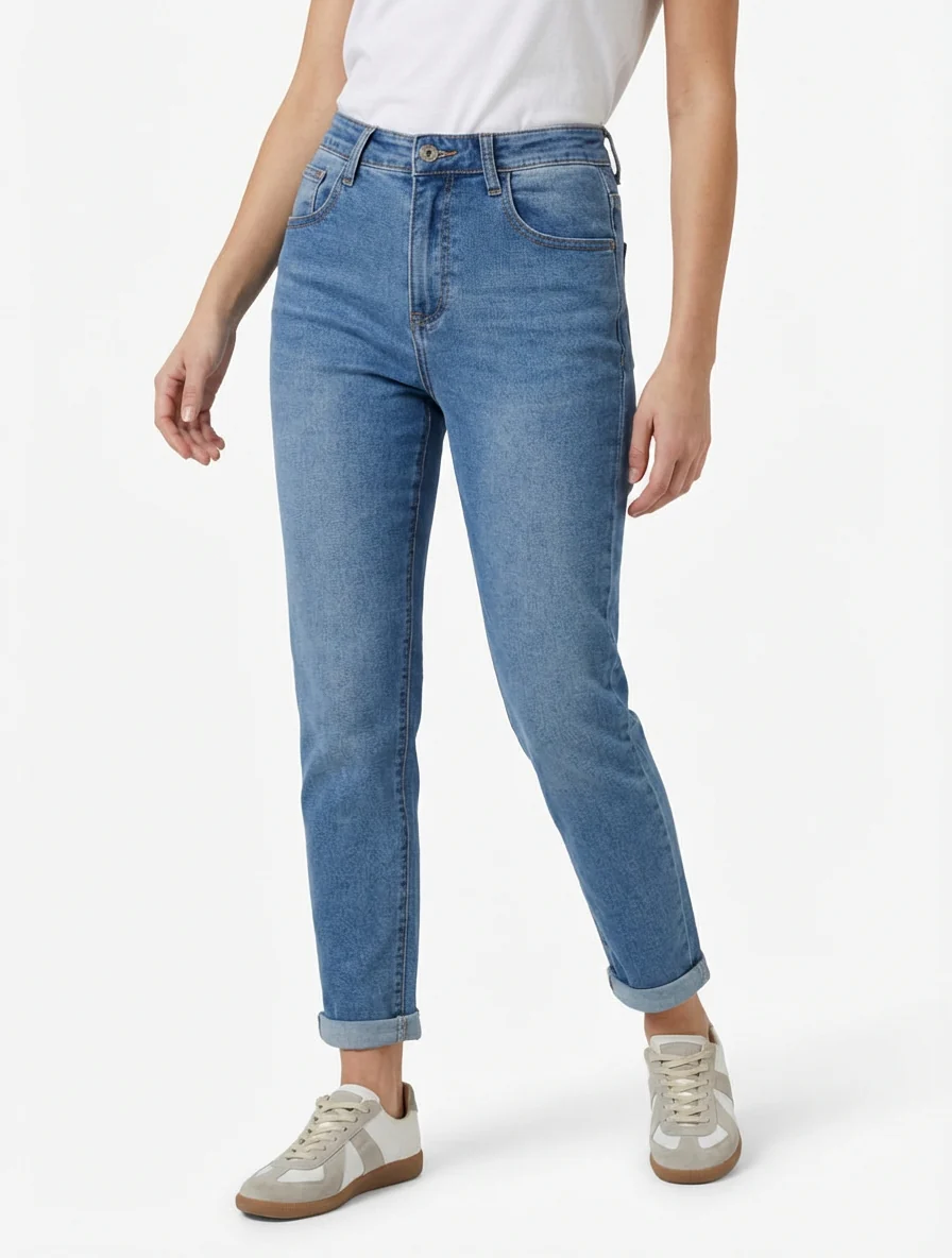 Jean met omgeslagen zoom, mom fit - Blauw - Image 4