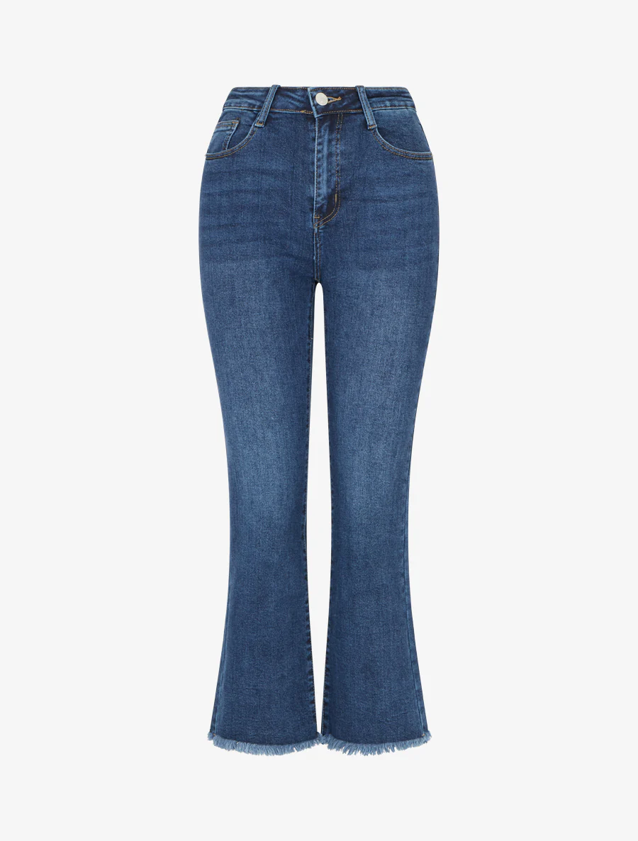 Jean met rafelige zomen en rechte snit - Blauw