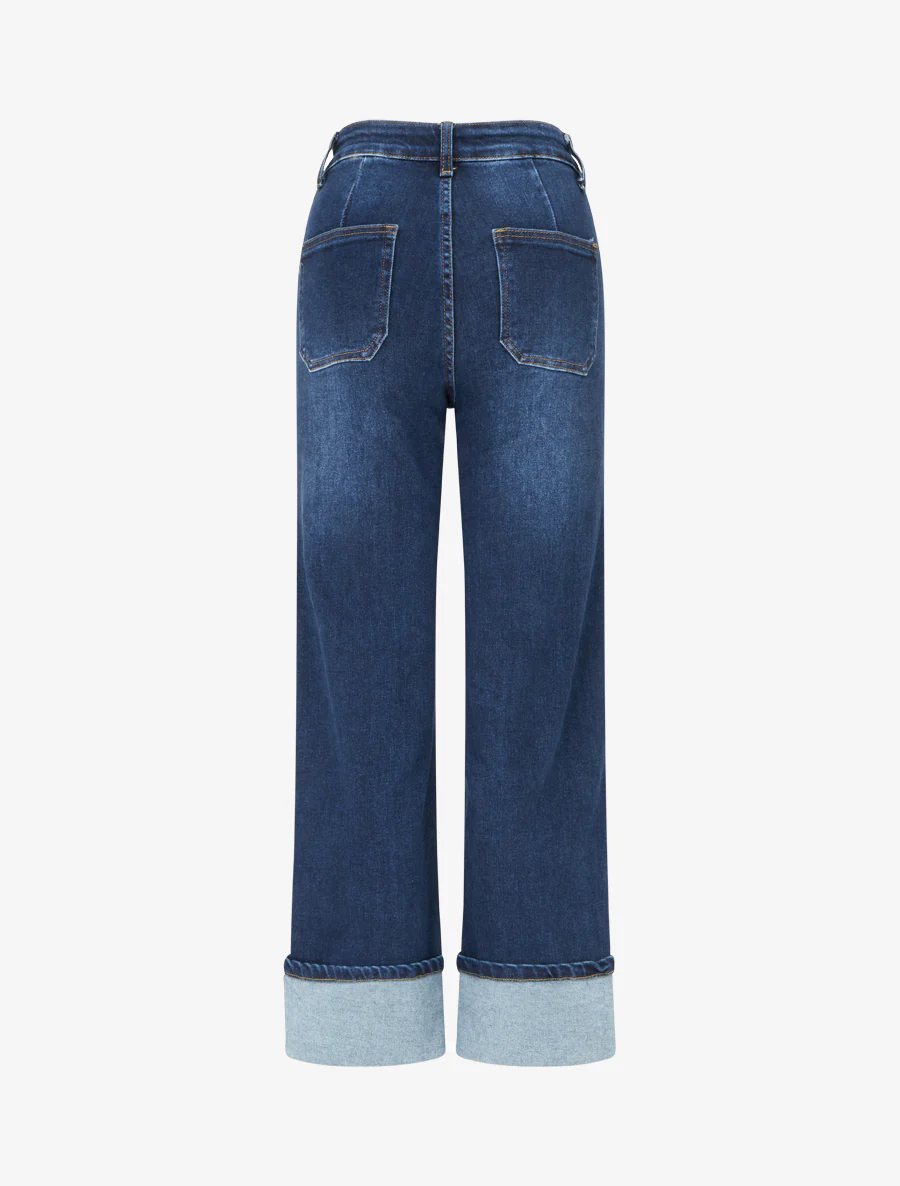 Jean met rechte pijpen en omgeslagen zoom - Blauw - Image 2