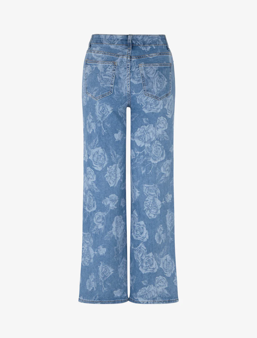 Jean met rechte pijpen en rozenprint - Blauw - Image 2