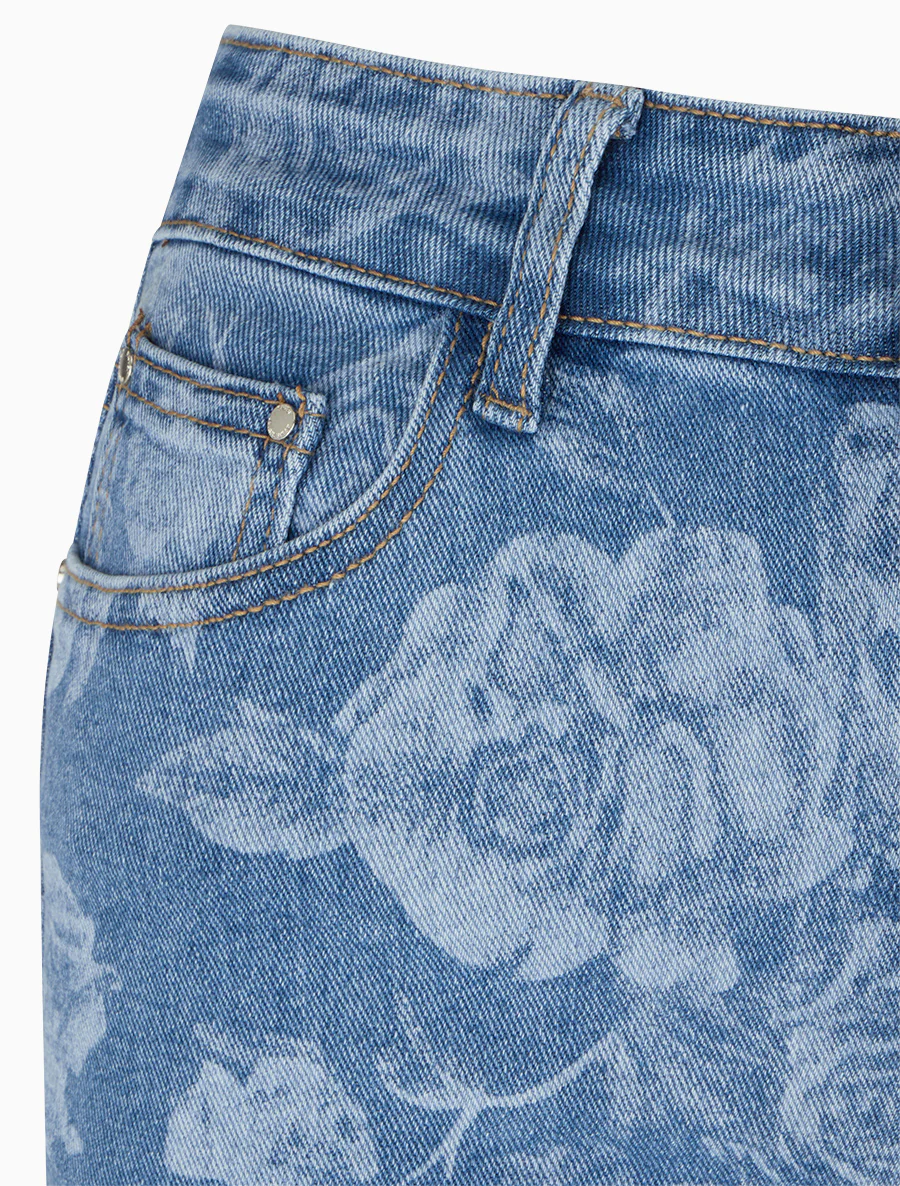 Jean met rechte pijpen en rozenprint - Blauw - Image 3
