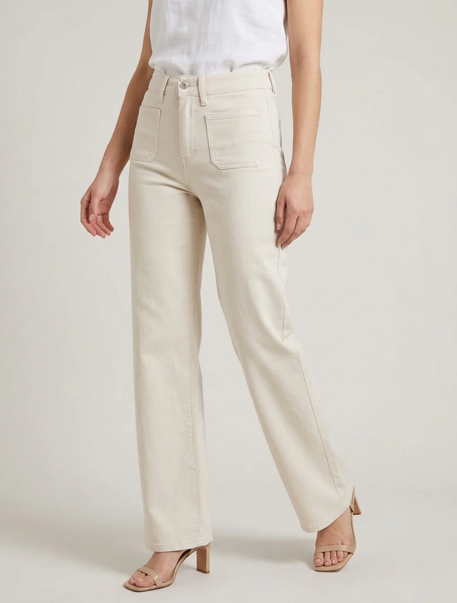 Jean met rechte snit en 4 zakken. - Beige - Image 4