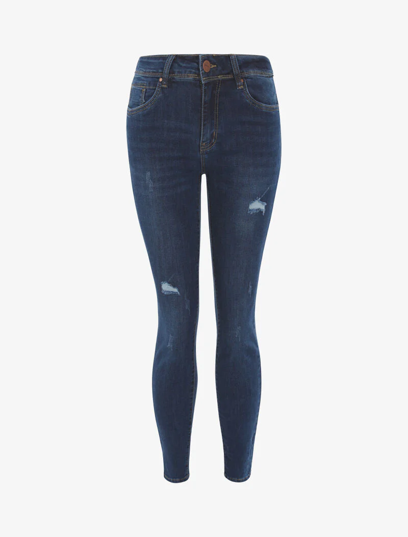 Jeans met scheuren - blauw denim