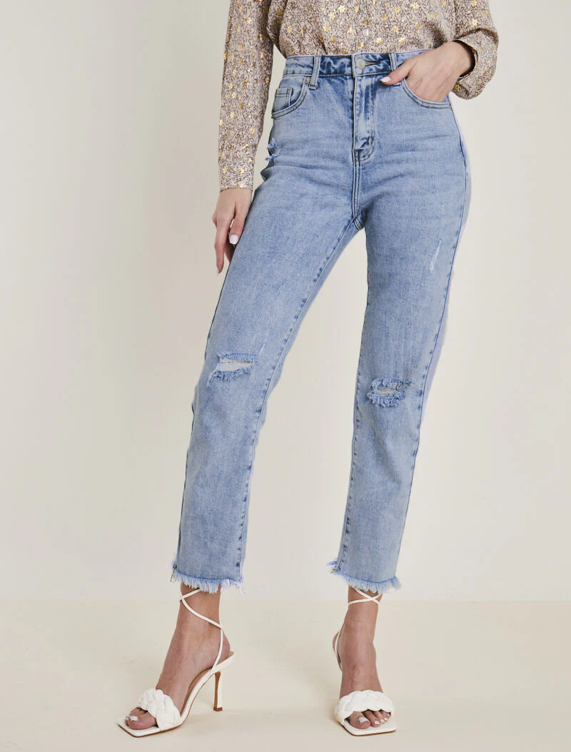 Jean met scheuren in de boyfriend-stijl - lichtblauw
