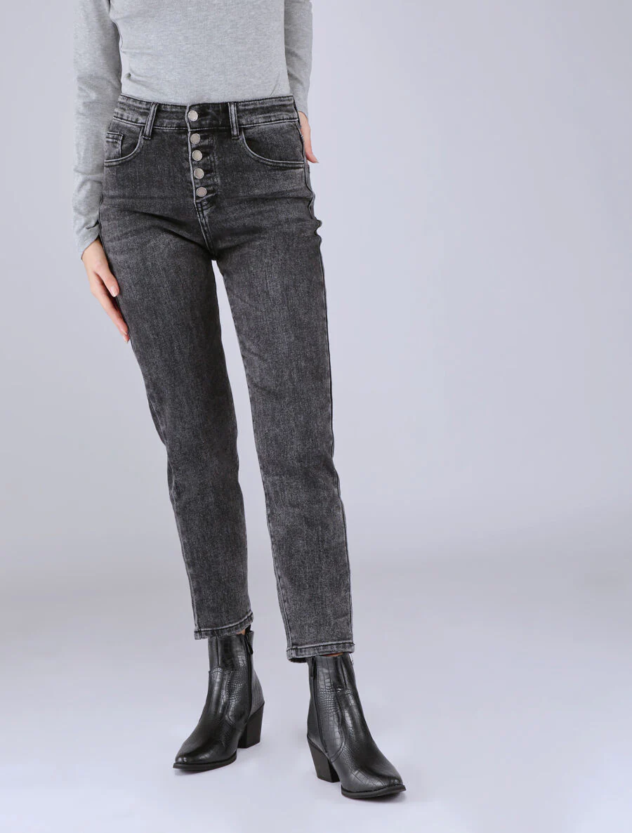 Jean met standaard taille knoopsluiting - Donkergrijs