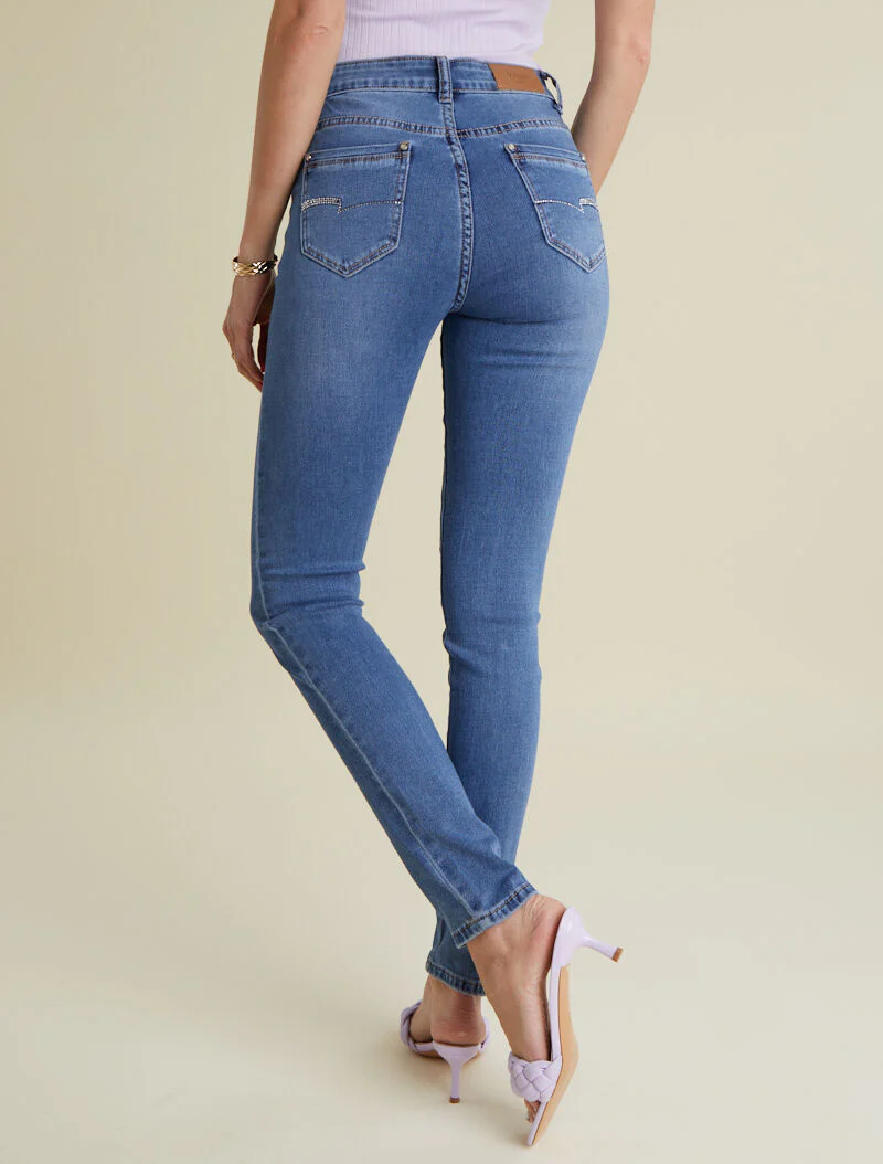 Jean met strass versierde achterzakken - blauw denim - Image 2