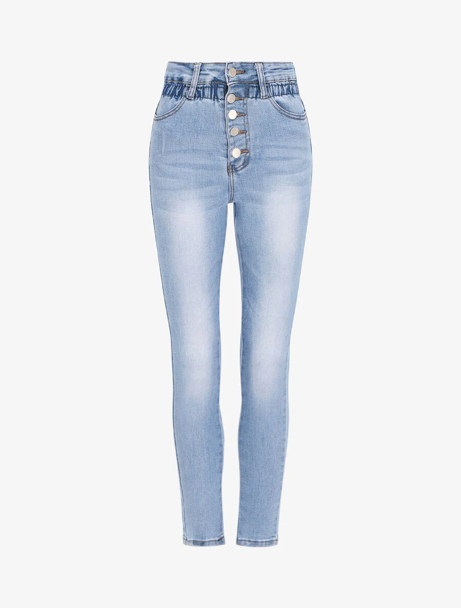 Jean met taille-empire en elastiek - Blauw