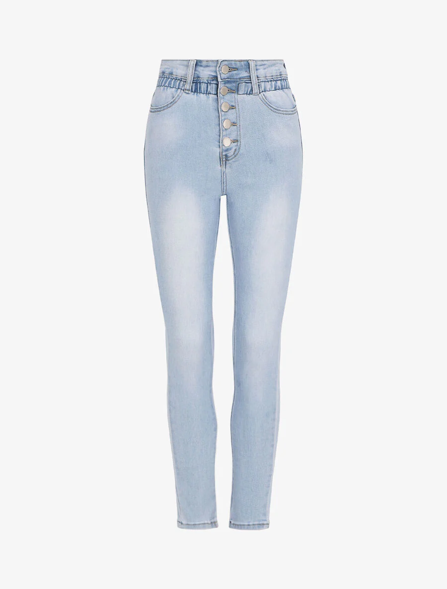 Jean met taille-empire en elastiek - Lichtblauw