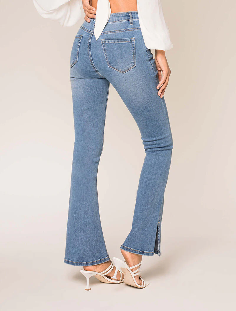 Jean met uitlopende pijpen en gespleten zijkanten - blauw denim - Image 2