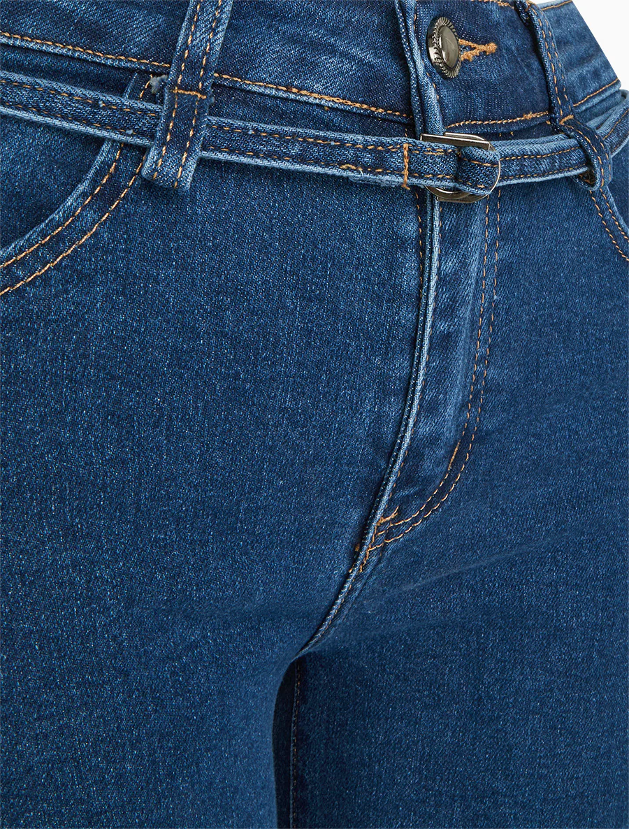 Jean met wijde pijpen en bijpassende fijne riem - Denim - Image 3