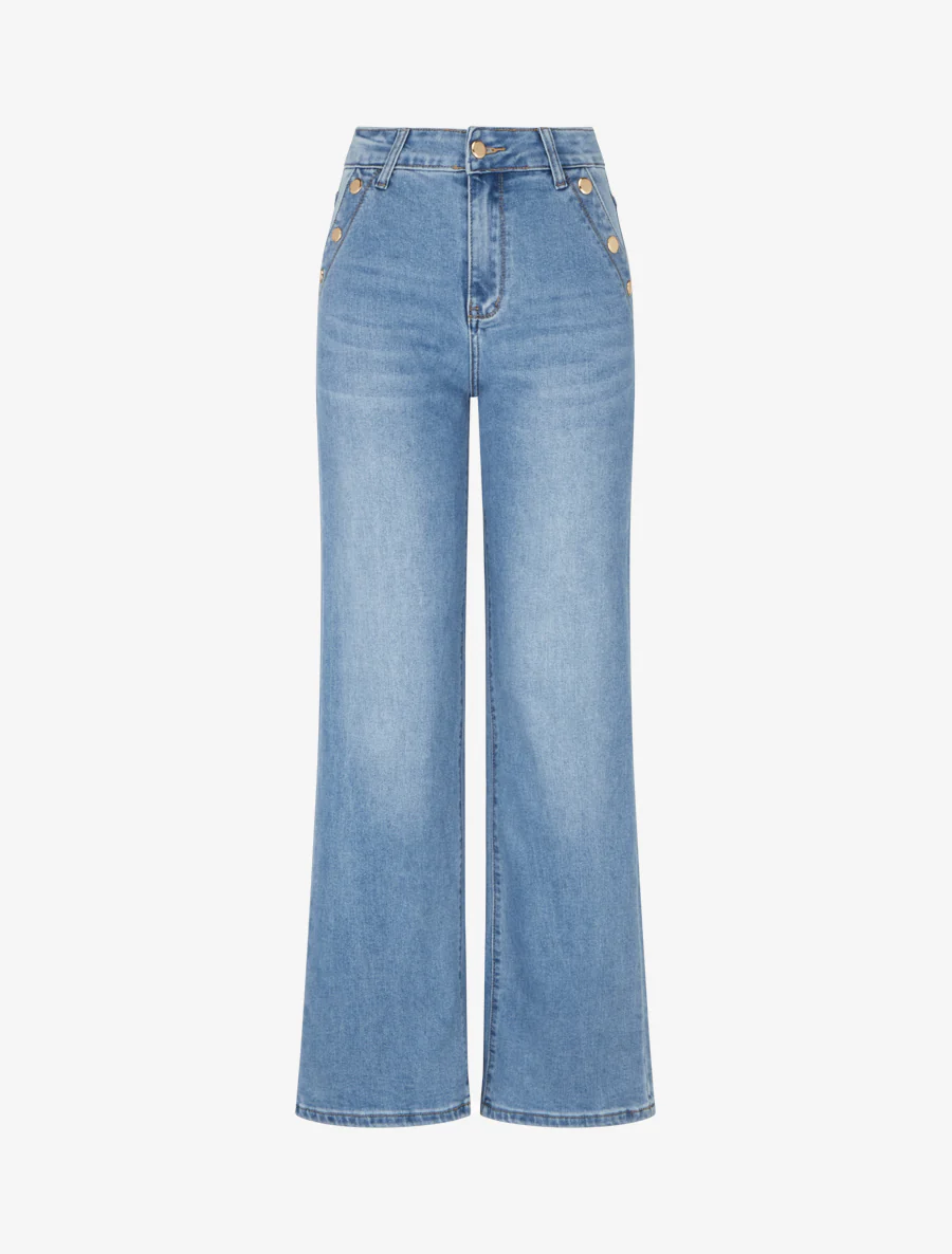 Jean met wijde pijpen en decoratieve knopen, rechte snit - Blauw