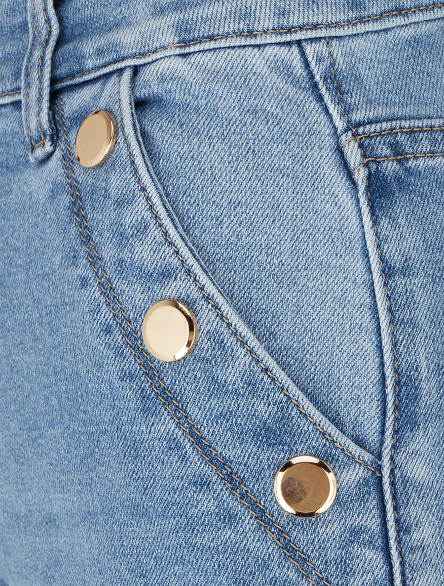Jean met wijde pijpen en decoratieve knopen, rechte snit - Blauw - Image 3