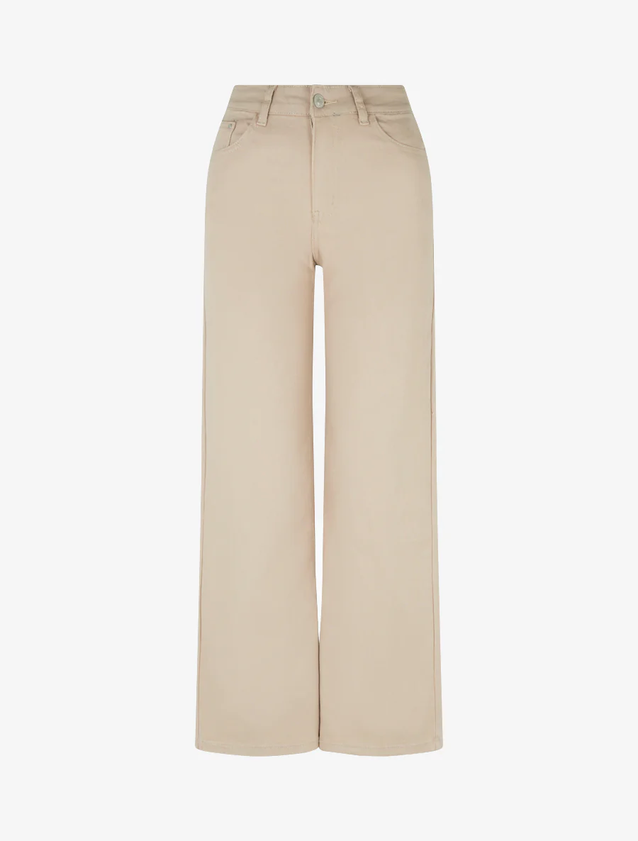 Jean met wijde pijpen en hoge taille - Beige