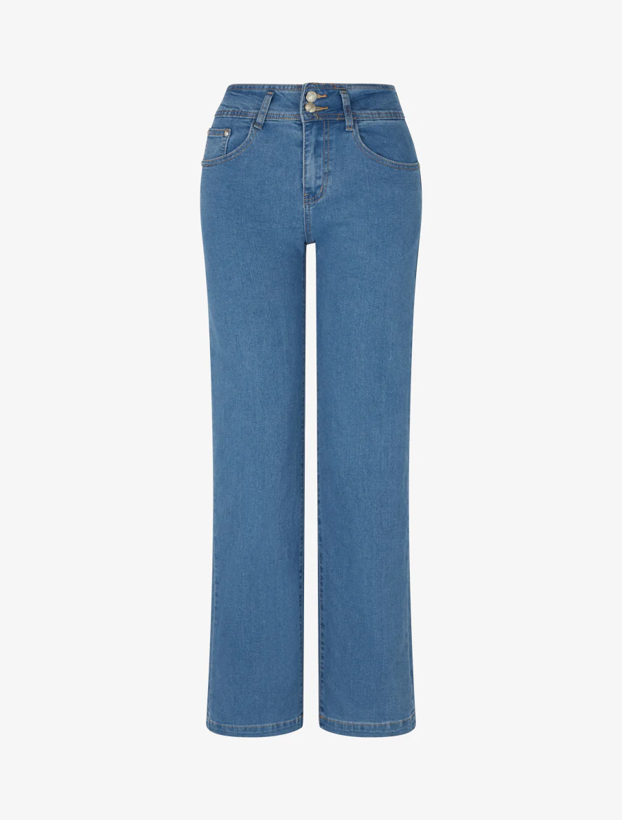 Jean met wijde pijpen en hoge taille in rechte snit - Blauw