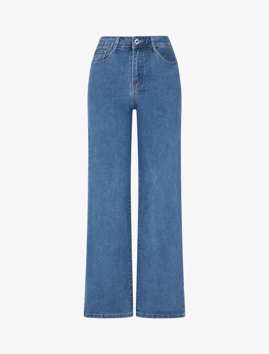 Jean met wijde pijpen en push-up. - Blauw